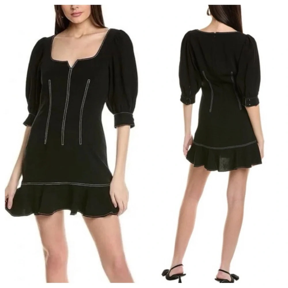 cinq a sept Black Mini Dress with Contrast Stitching